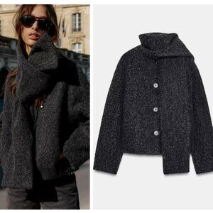 ZARA oversized boucle short coat with scarf